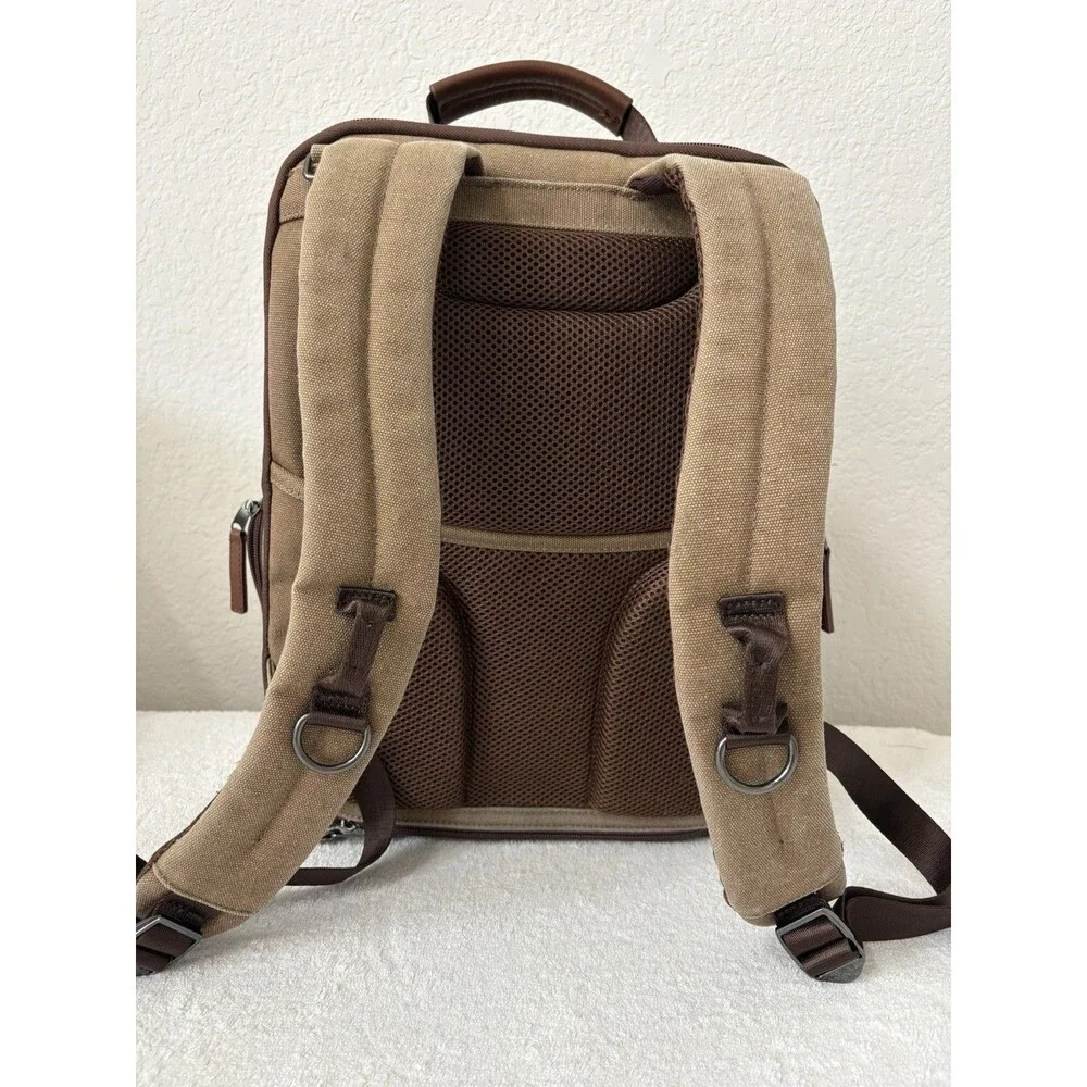 Renwick VTG Canvas Backpack Genuine Brown Leather Trim Multiple Pockets Utility